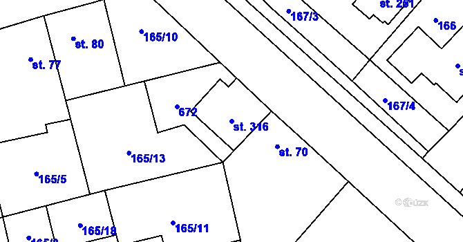 Parcela st. 316 v KÚ Kyšice, Katastrální mapa