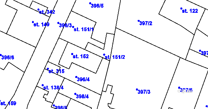 Parcela st. 151/2 v KÚ Kyšice, Katastrální mapa