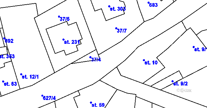 Parcela st. 37/9 v KÚ Kyšice, Katastrální mapa
