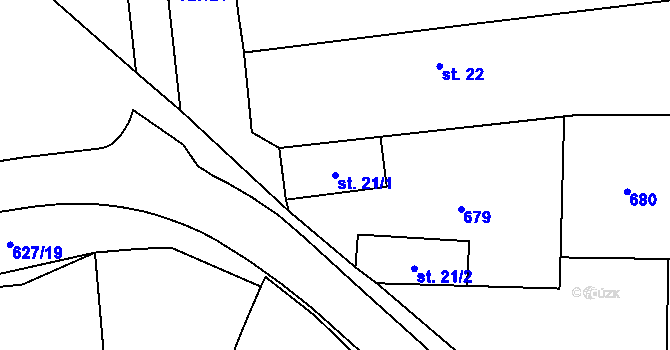 Parcela st. 21/1 v KÚ Kyšice, Katastrální mapa