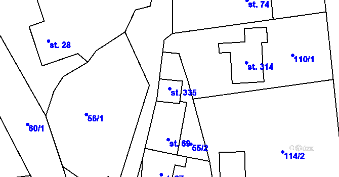 Parcela st. 335 v KÚ Kyšice, Katastrální mapa