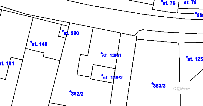 Parcela st. 139/1 v KÚ Kyšice, Katastrální mapa