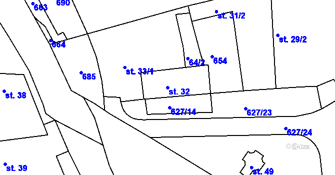 Parcela st. 32 v KÚ Kyšice, Katastrální mapa