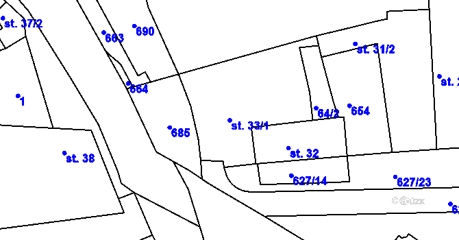 Parcela st. 33/1 v KÚ Kyšice, Katastrální mapa