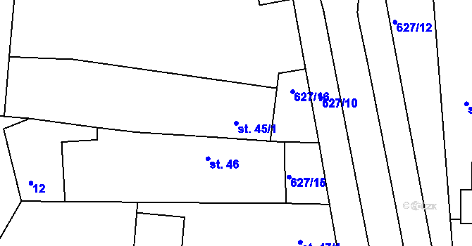Parcela st. 45/1 v KÚ Kyšice, Katastrální mapa