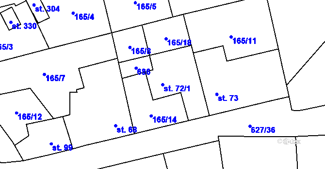 Parcela st. 72/1 v KÚ Kyšice, Katastrální mapa
