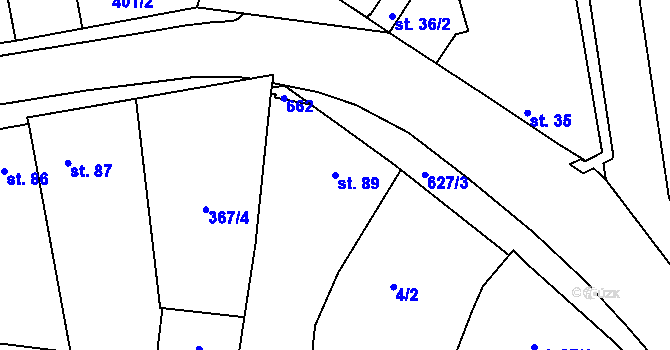 Parcela st. 89 v KÚ Kyšice, Katastrální mapa