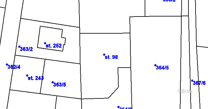 Parcela st. 98 v KÚ Kyšice, Katastrální mapa