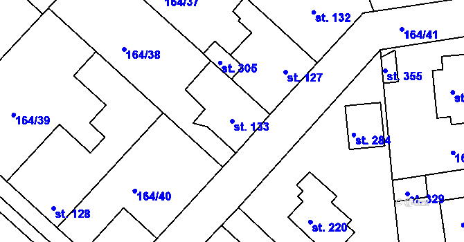 Parcela st. 133 v KÚ Kyšice, Katastrální mapa