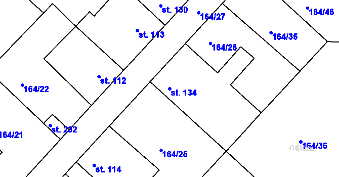 Parcela st. 134 v KÚ Kyšice, Katastrální mapa