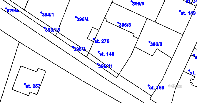 Parcela st. 148 v KÚ Kyšice, Katastrální mapa
