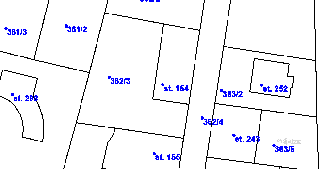 Parcela st. 154 v KÚ Kyšice, Katastrální mapa