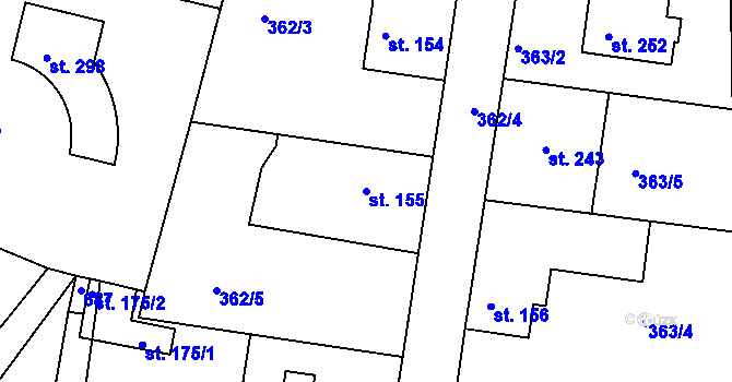 Parcela st. 155 v KÚ Kyšice, Katastrální mapa