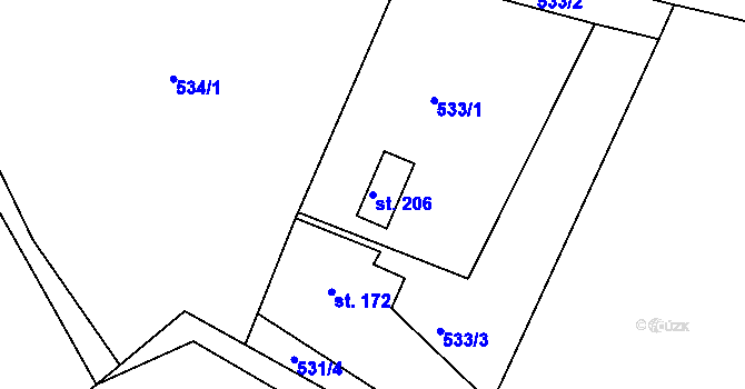 Parcela st. 206 v KÚ Kyšice, Katastrální mapa