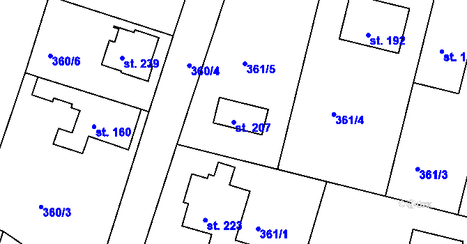 Parcela st. 207 v KÚ Kyšice, Katastrální mapa