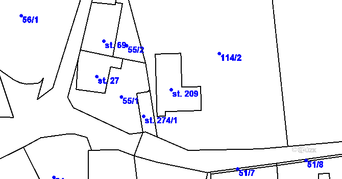 Parcela st. 209 v KÚ Kyšice, Katastrální mapa
