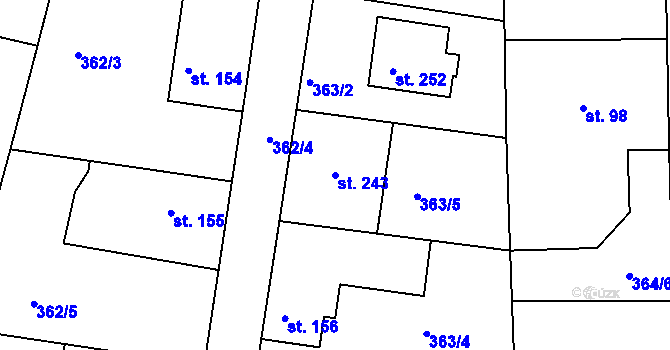 Parcela st. 243 v KÚ Kyšice, Katastrální mapa
