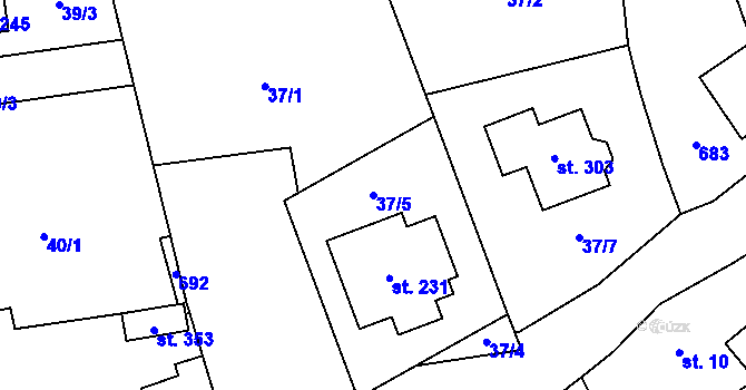 Parcela st. 37/5 v KÚ Kyšice, Katastrální mapa