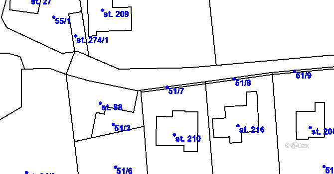 Parcela st. 51/7 v KÚ Kyšice, Katastrální mapa