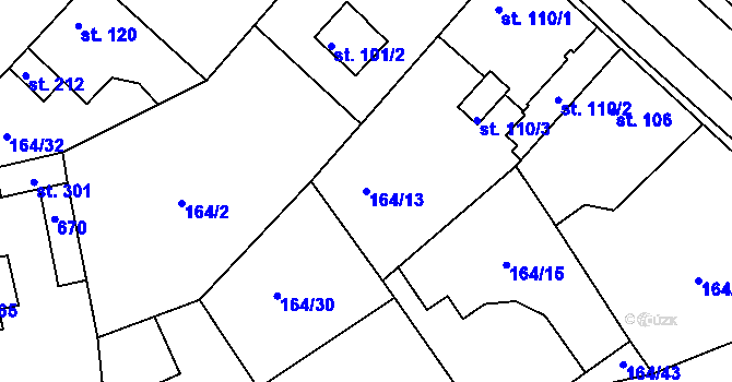 Parcela st. 164/13 v KÚ Kyšice, Katastrální mapa