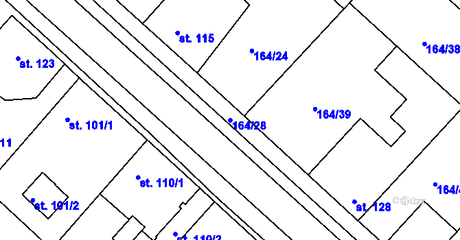 Parcela st. 164/28 v KÚ Kyšice, Katastrální mapa