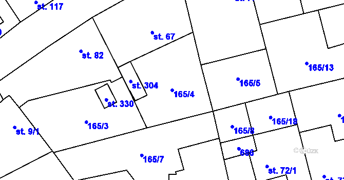 Parcela st. 165/4 v KÚ Kyšice, Katastrální mapa