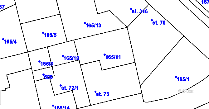 Parcela st. 165/11 v KÚ Kyšice, Katastrální mapa