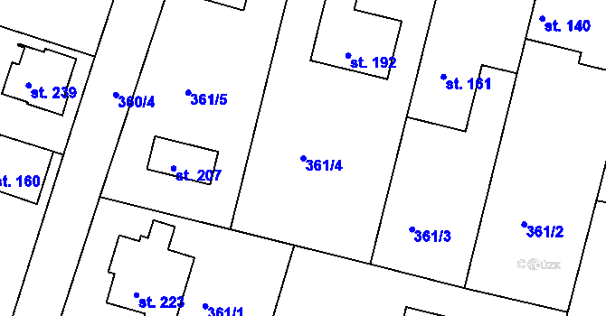 Parcela st. 361/4 v KÚ Kyšice, Katastrální mapa
