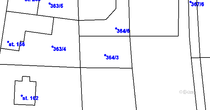 Parcela st. 364/3 v KÚ Kyšice, Katastrální mapa