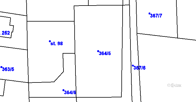 Parcela st. 364/5 v KÚ Kyšice, Katastrální mapa
