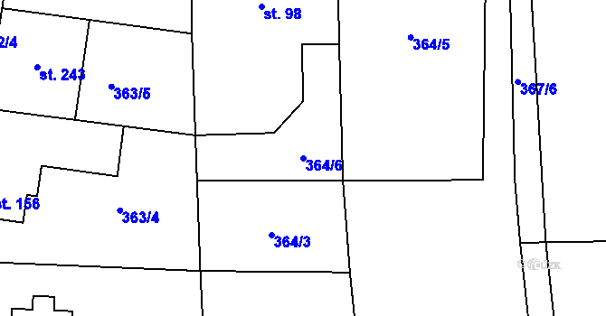 Parcela st. 364/6 v KÚ Kyšice, Katastrální mapa