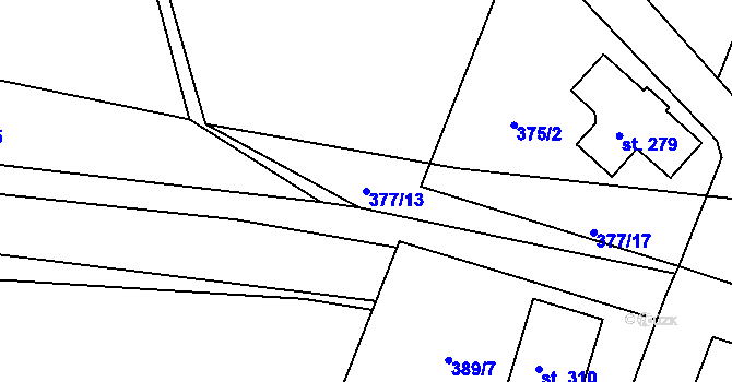 Parcela st. 377/13 v KÚ Kyšice, Katastrální mapa