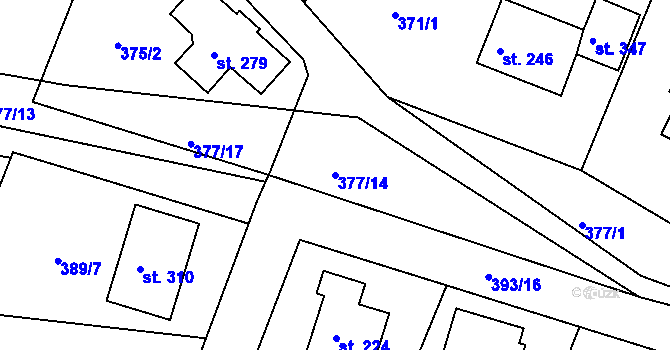 Parcela st. 377/14 v KÚ Kyšice, Katastrální mapa