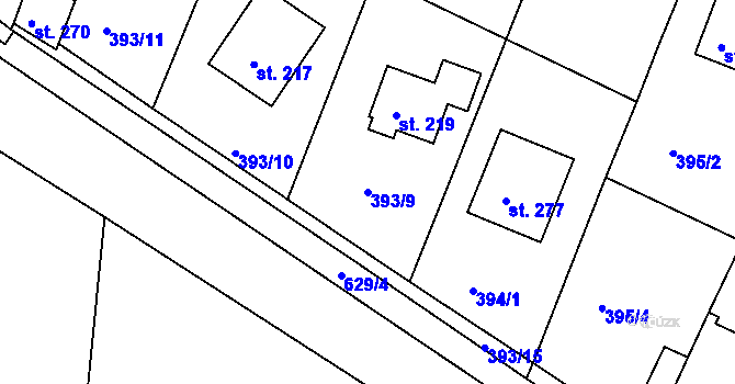 Parcela st. 393/9 v KÚ Kyšice, Katastrální mapa