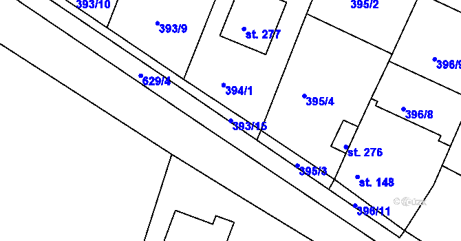 Parcela st. 393/15 v KÚ Kyšice, Katastrální mapa