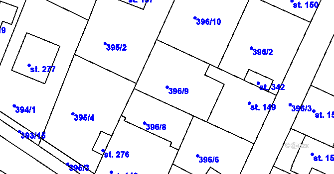 Parcela st. 396/9 v KÚ Kyšice, Katastrální mapa