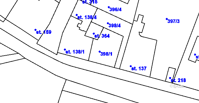 Parcela st. 398/1 v KÚ Kyšice, Katastrální mapa