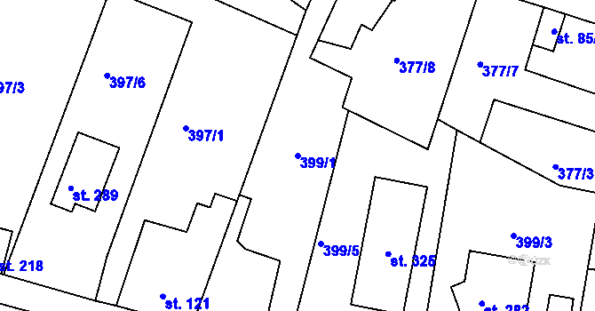 Parcela st. 399/1 v KÚ Kyšice, Katastrální mapa