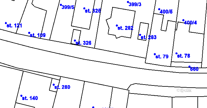 Parcela st. 399/2 v KÚ Kyšice, Katastrální mapa