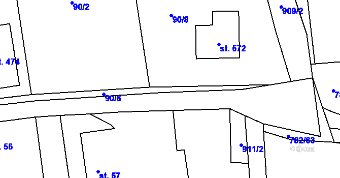 Parcela st. 90/9 v KÚ Kyšice u Plzně, Katastrální mapa