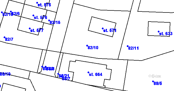 Parcela st. 82/10 v KÚ Kyšice u Plzně, Katastrální mapa