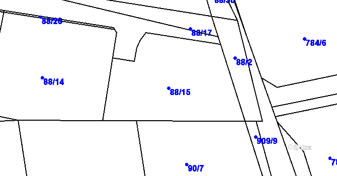 Parcela st. 88/15 v KÚ Kyšice u Plzně, Katastrální mapa