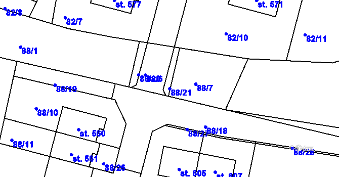 Parcela st. 88/21 v KÚ Kyšice u Plzně, Katastrální mapa