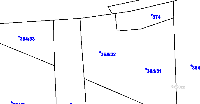 Parcela st. 364/32 v KÚ Kyšice u Plzně, Katastrální mapa