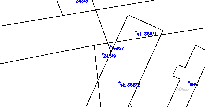 Parcela st. 243/9 v KÚ Kyšice u Plzně, Katastrální mapa