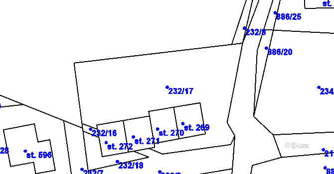 Parcela st. 232/17 v KÚ Kyšice u Plzně, Katastrální mapa