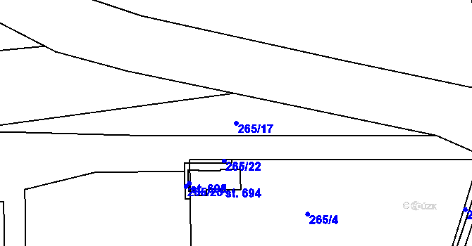 Parcela st. 265/17 v KÚ Kyšice u Plzně, Katastrální mapa