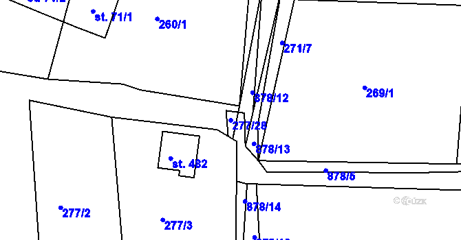 Parcela st. 277/28 v KÚ Kyšice u Plzně, Katastrální mapa