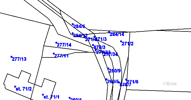 Parcela st. 277/33 v KÚ Kyšice u Plzně, Katastrální mapa