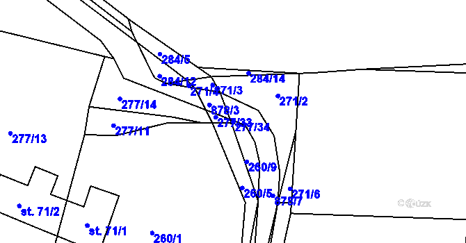 Parcela st. 277/34 v KÚ Kyšice u Plzně, Katastrální mapa